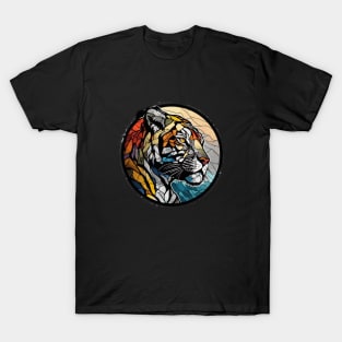 Tiger Animal Portrait Stained Glass Wildlife Outdoors Adventure T-Shirt